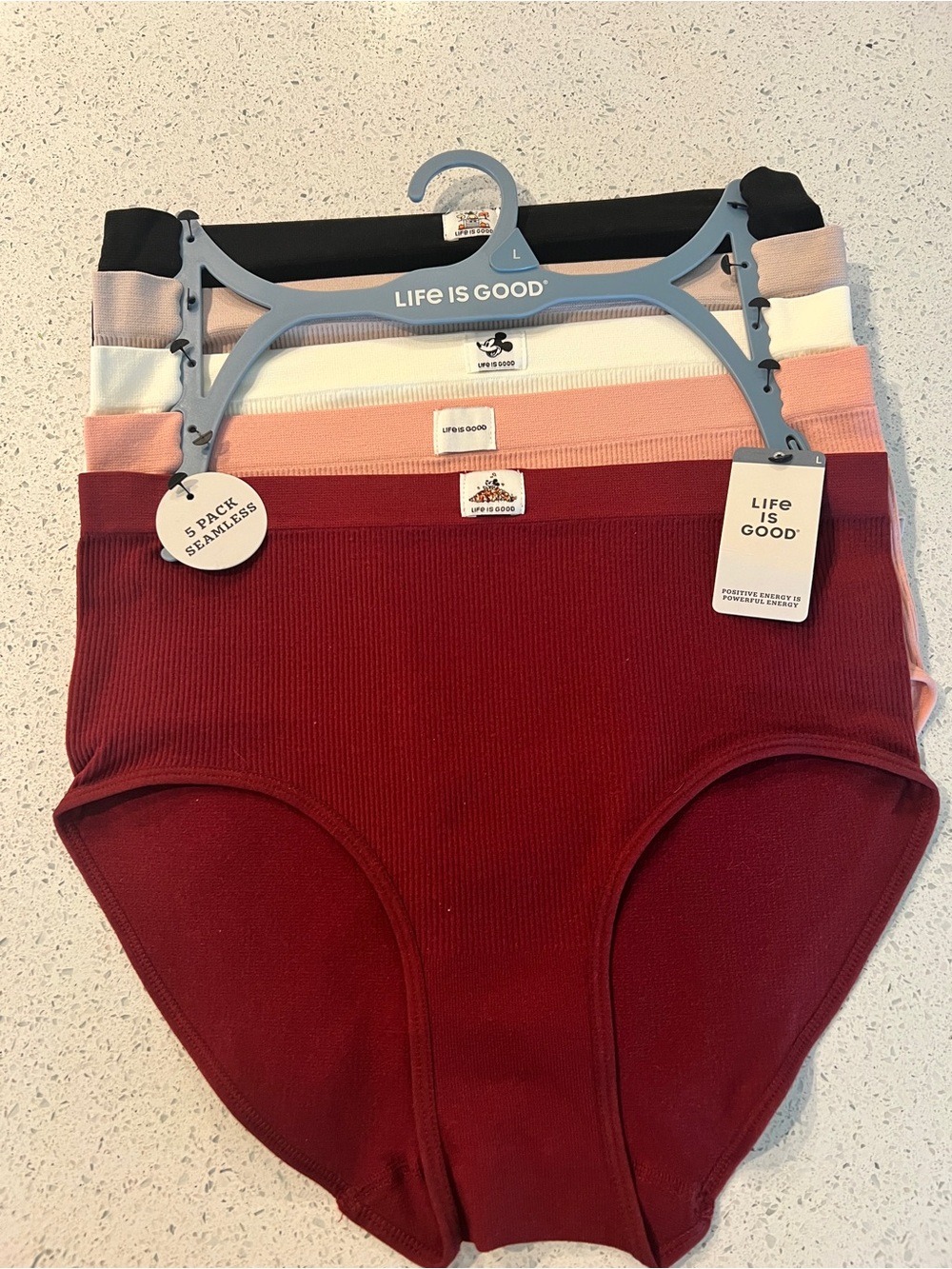 Disney (Life Is Good) 5-Pack Seamless Briefs - Burgundy, Pink, White, Black, Tan